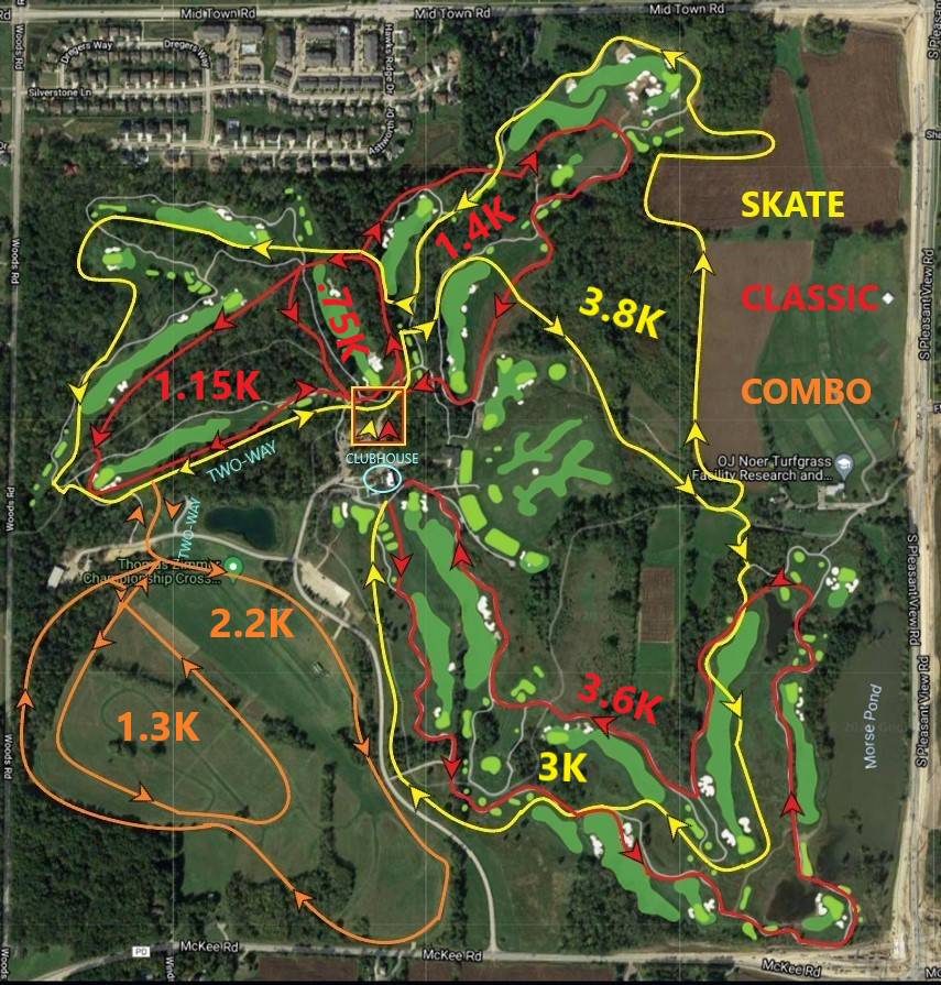 High Resolution Map of the Cross Country Skiing Course at University Ridge Golf Course
